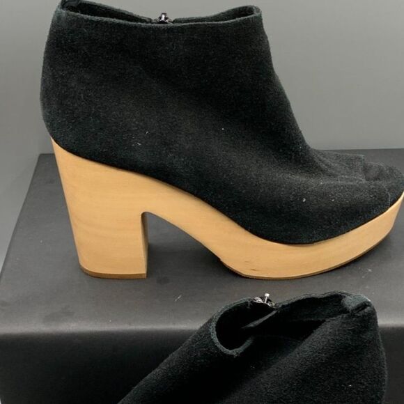 NASTY GAL 9.5 WOMENS SHOE CULT PLATFORM BLACK SUEDE WOOD HEEL - Picture 9 of 12